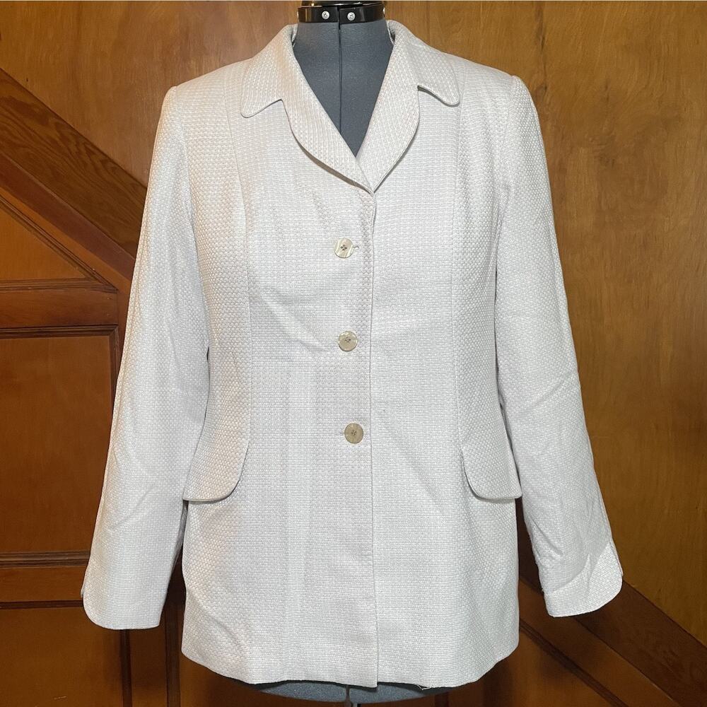 Perry Ellis - Women Stone Blazer - Light Academia, Capsule Wardrobe - Size 14